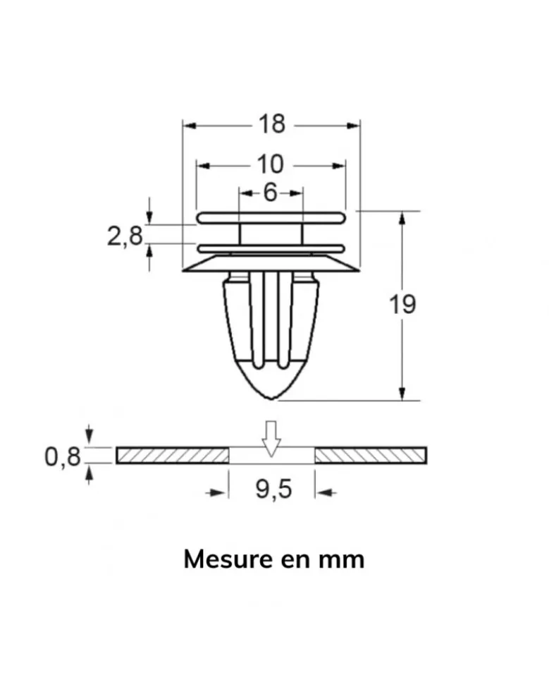 Agrafe de Moulure, Ceinture de Caisse, 9,5 mm, 8 pcs - Restagraf