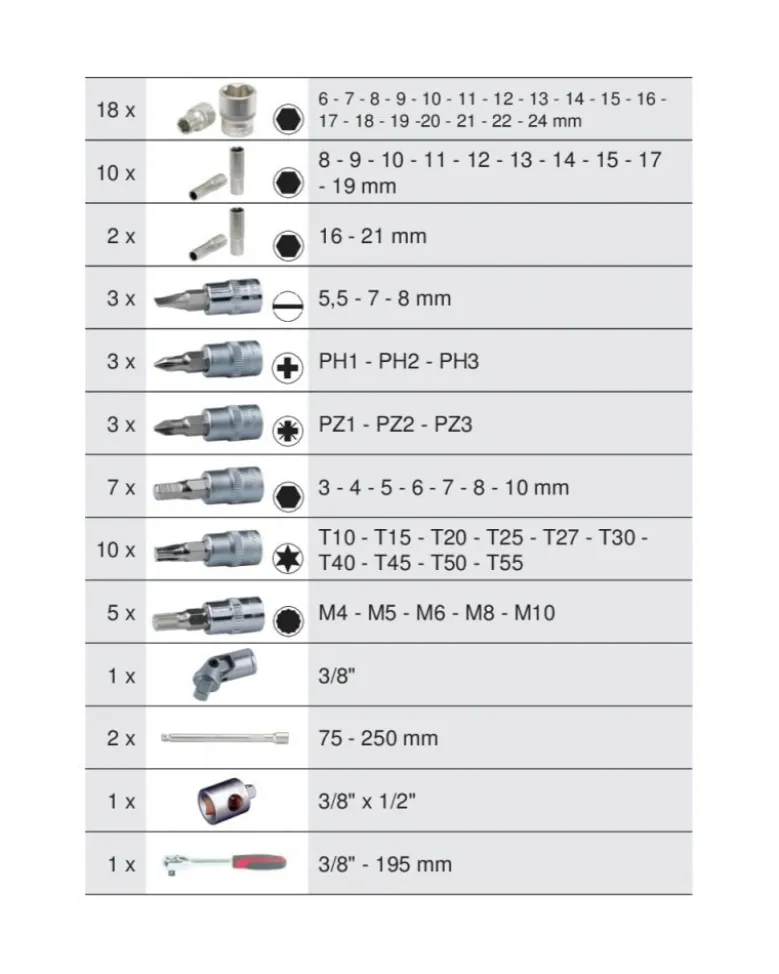 Coffret douilles et accessoires ULTIMATE, ⅜”, 66pcs - Kstools