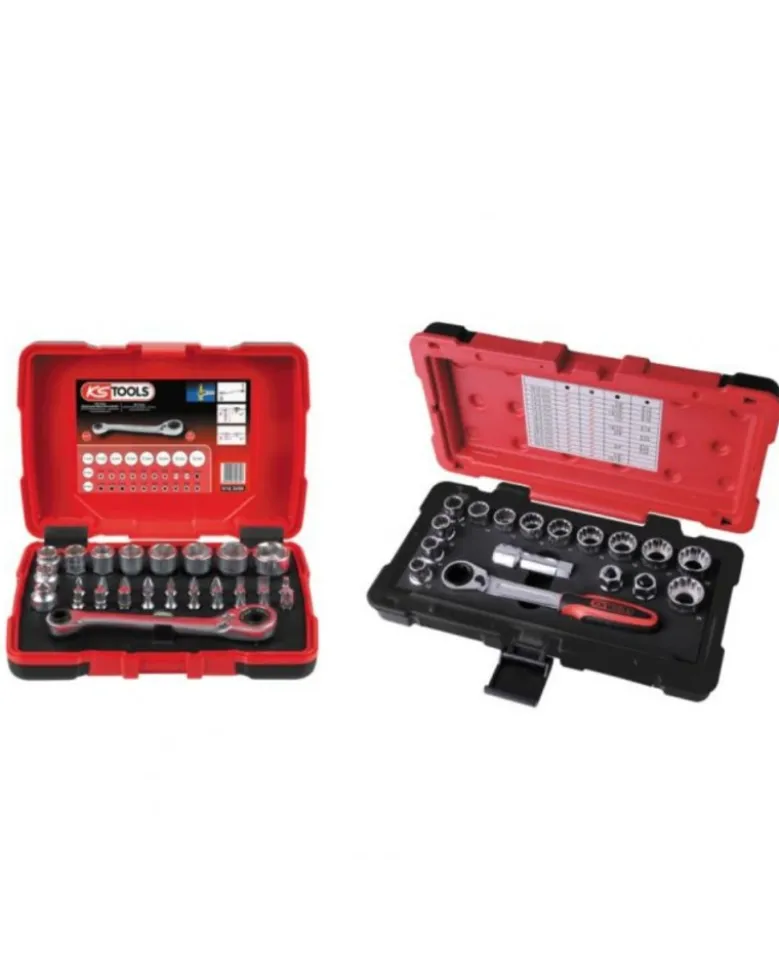 Coffret douille, traversantes, lot de 2, 1/4" - 3/8"- 1/2" (922.0648) - KS Tools