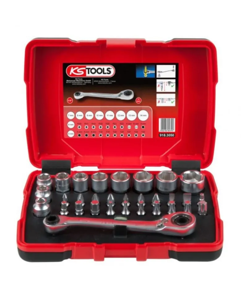 Coffret douille, traversantes, lot de 2, 1/4" - 3/8"- 1/2" (922.0648) - KS Tools