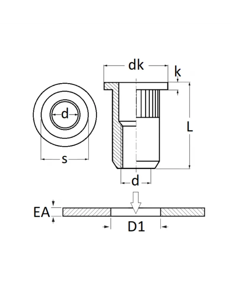 Écrou à sertir, M8-1.25, 0.5-3 mm, 20pcs - Restagraf