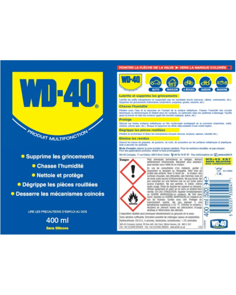 Degrippant, lubrifiant, multifonction, 400 ml - WD40