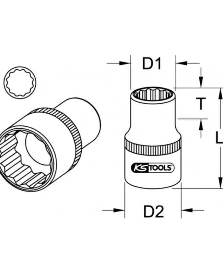 Douille 12 pans 1'', 65 mm - KS TOOLS