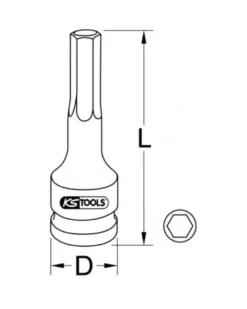 Douille tournevis, à chocs longue Torx, T55, sur carte - KS TOOLS