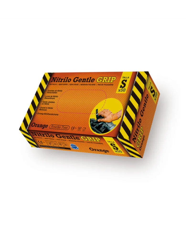 Gants nitrile, orange, taille S, x50 - Rubberex