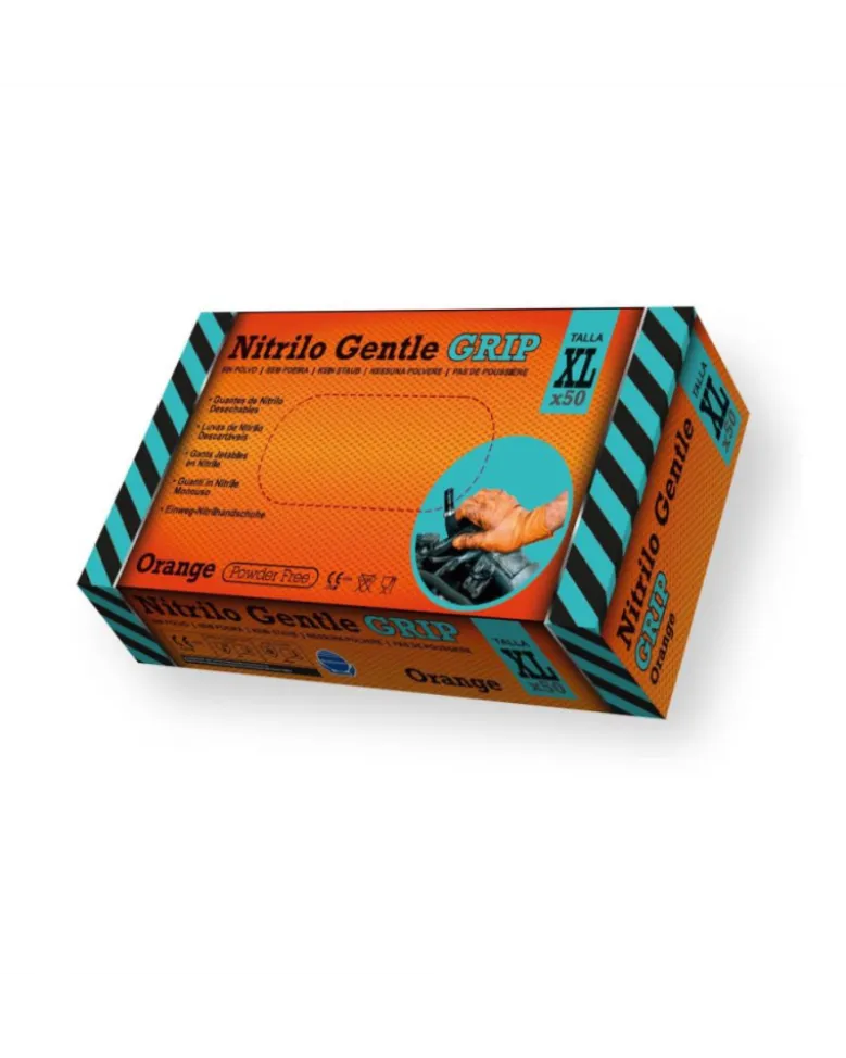 Gants nitrile, orange, taille XL, x50 - Rubberex