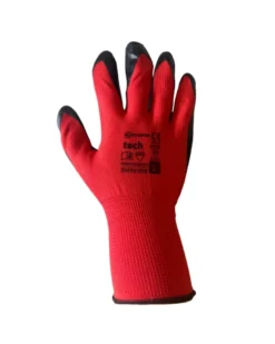 Gants polyester, taille L, rouge et noir, 12 paires - Mercator