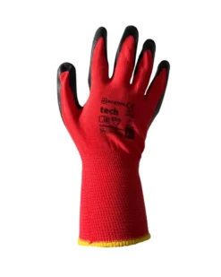 Gants polyester, taille XL, rouge et noir, 12 paires - Mercator