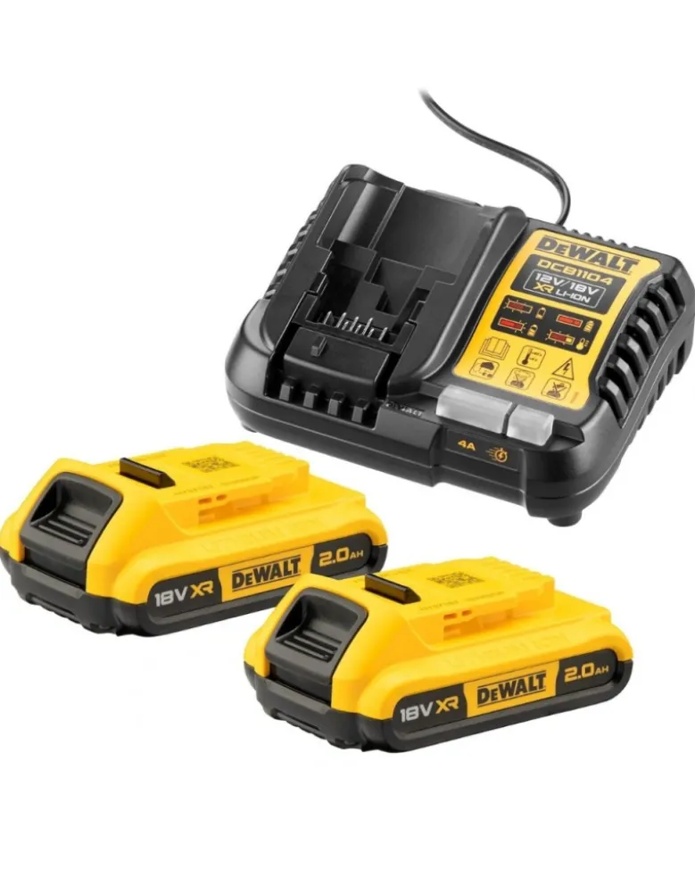 Lot de 2, batterie Dewalt 18V 2ah, XR + chargeur DCB1104 - DEWALT