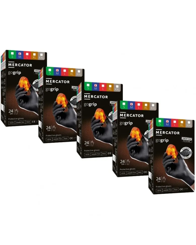 Lot de 5 boites Gants nitrile, noir, taille M, x100 - Mercator