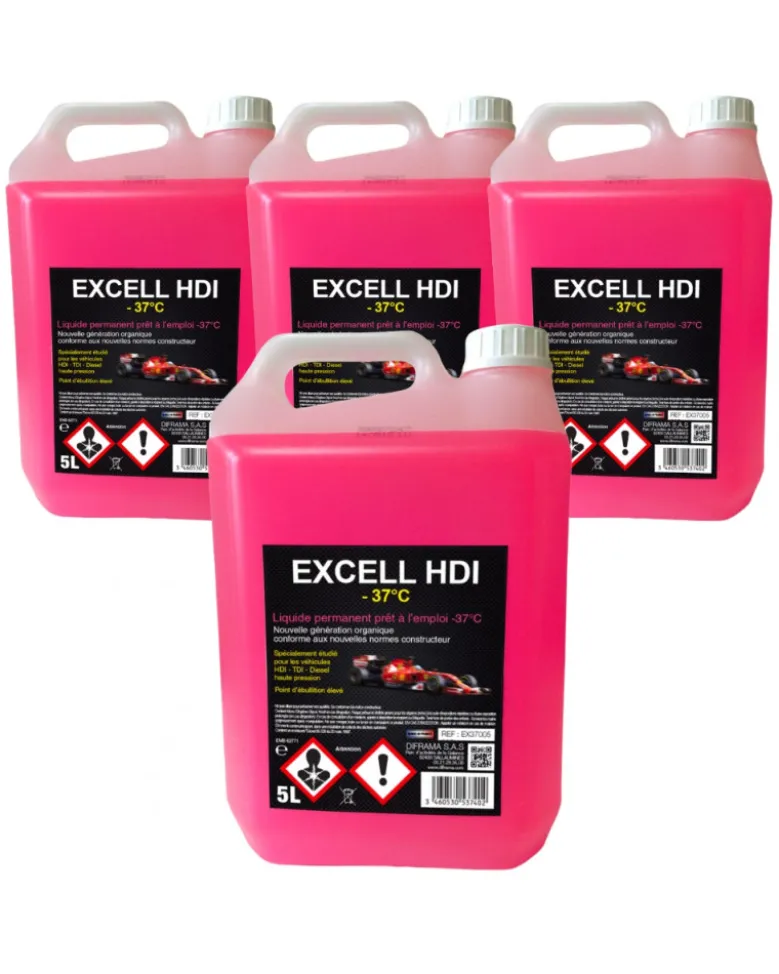 Lot de 4 Liquide de refroidissement, rose, 5L, EXCELL HDI -37°C