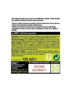 Lubrifiant chaine vélo conditions humides 125ml - GS27
