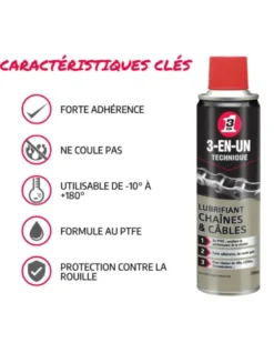 Lubrifiant chaînes et câbles, 250 ml - 3-EN-UN