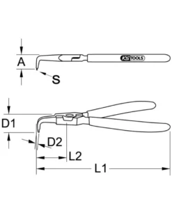 Pince à circlips, extérieur, coudée 90°, Ø10-25 mm, L.130 mm - Kstools