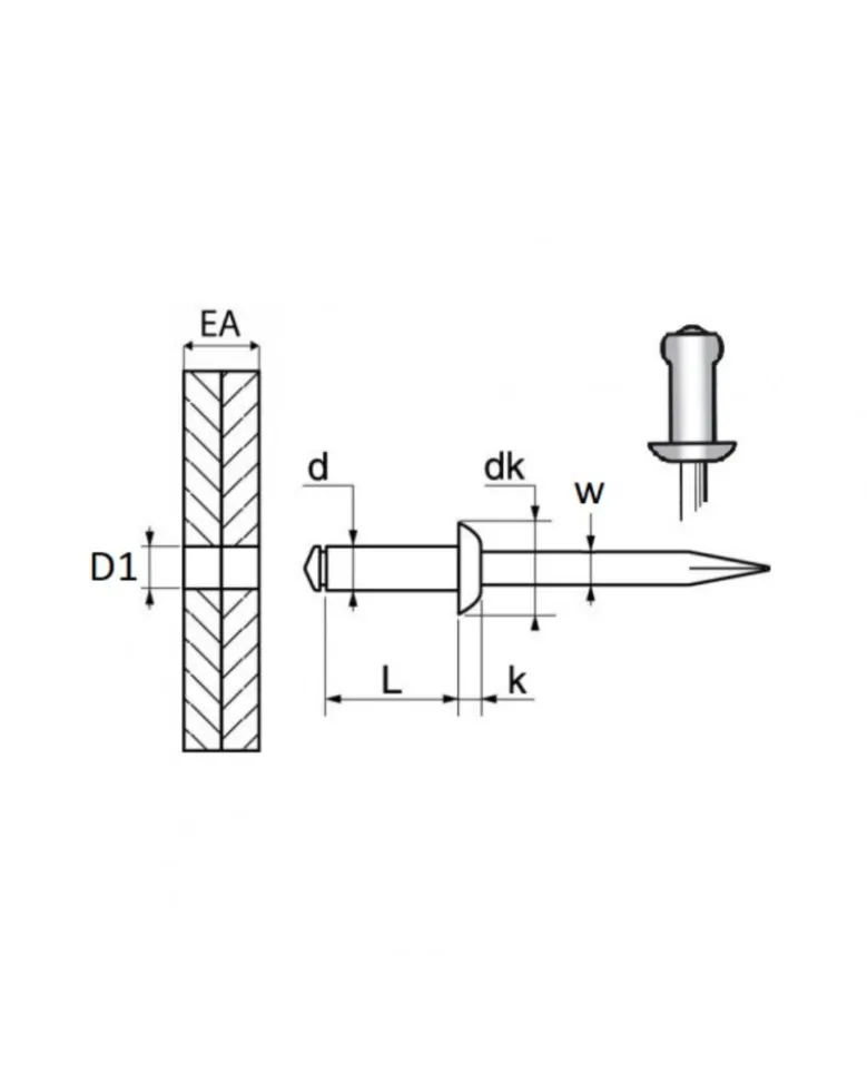 Rivet carrosserie, ø6,4 x 16 mm, 20pcs - Restagraf