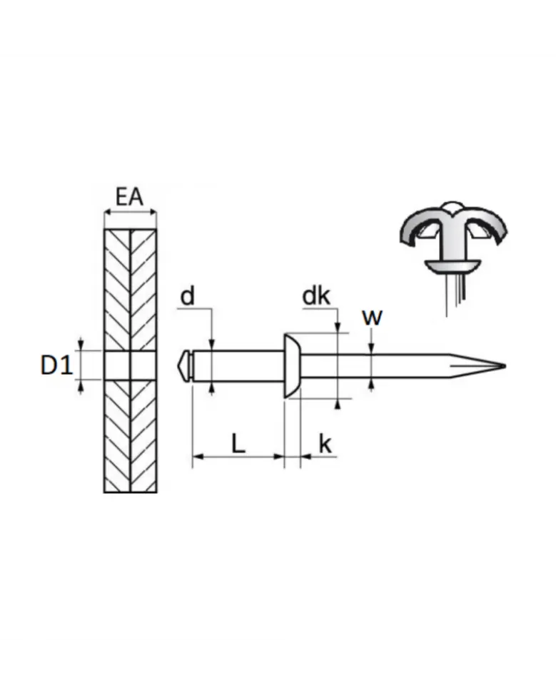 Rivet épanoui, alu, ø4.8 mm x 10 mm, x63 - Restagraf
