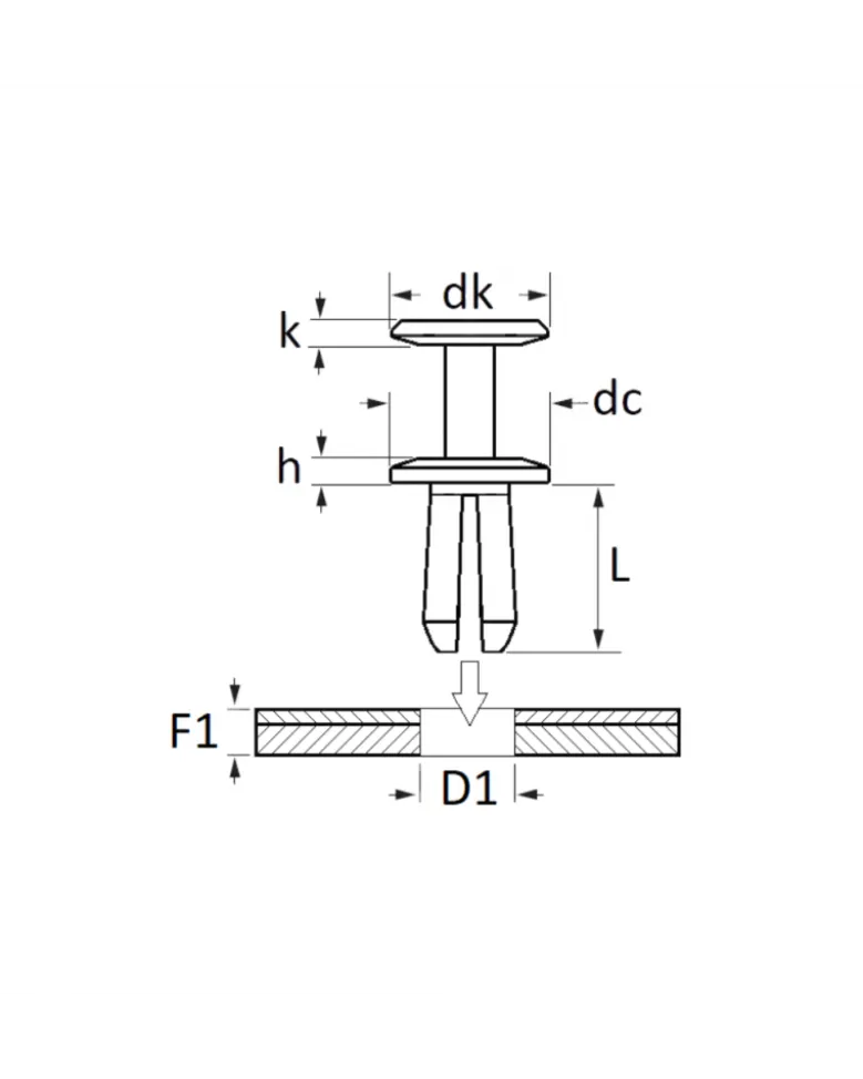 Rivet plastique, pare boue et carter d'aile, ø6 mm, x8 - Restagraf