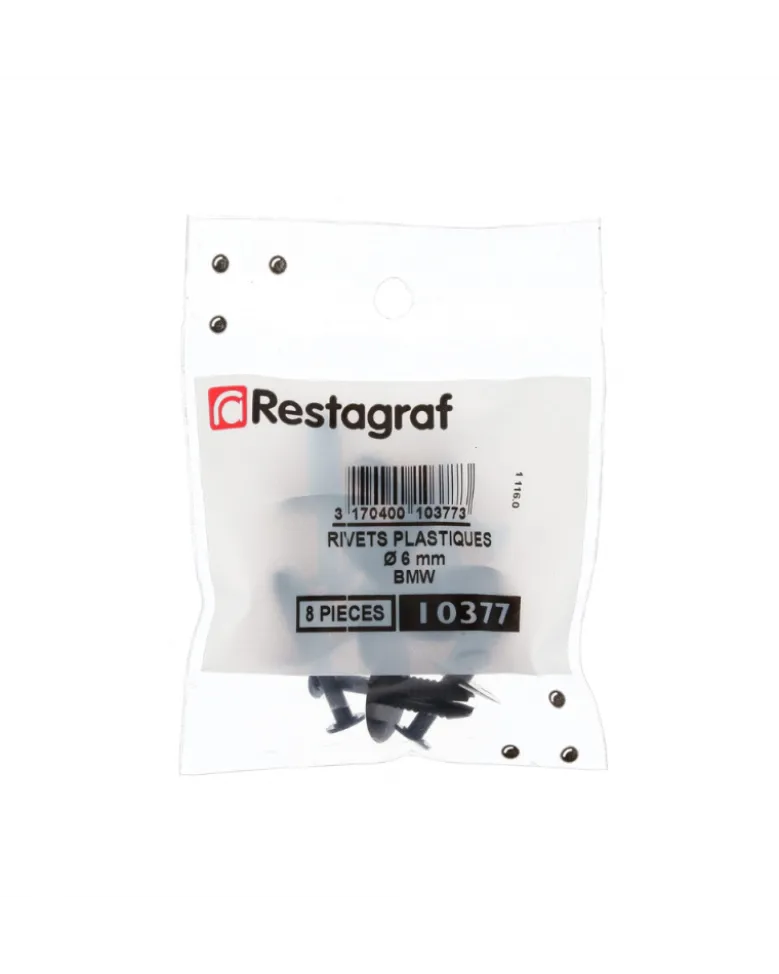Rivet plastique, pare boue et carter d'aile, ø6 mm, x8 - Restagraf