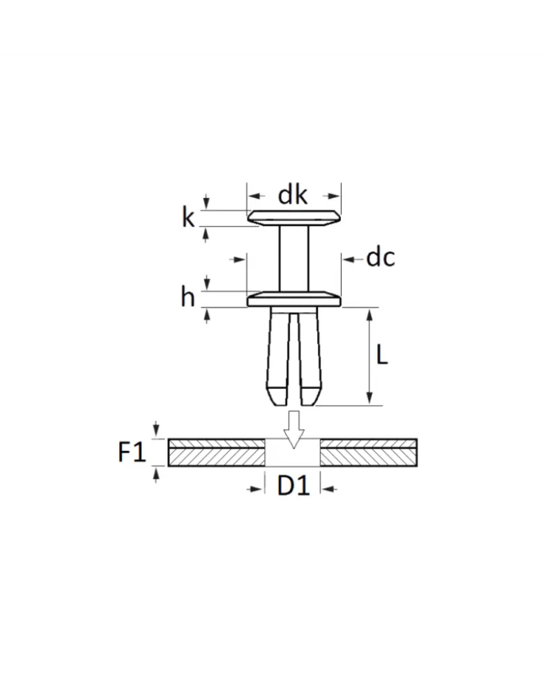 Rivet plastique, pare boue et carter d’aile, ø8 mm, x12 - Restagraf