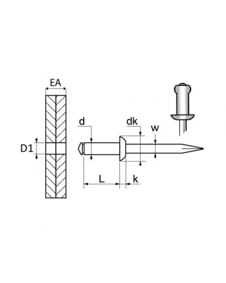 Rivet tete large, ø4.8 x 16 mm, 20pcs - Restagraf