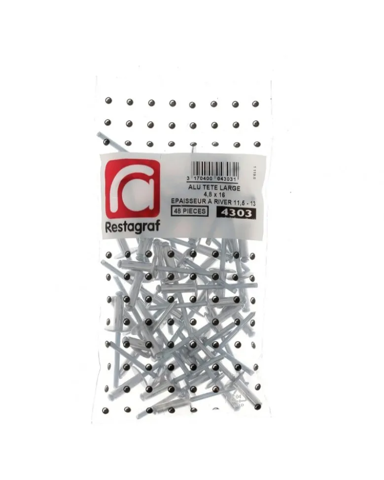 Rivet, tête large, aluminium 4,8 x 16 mm, 48 pcs - Restagraf