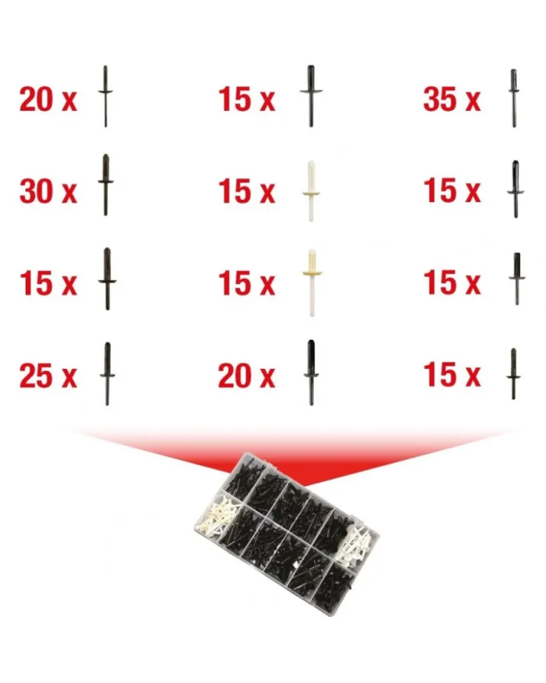 Assortiment de rivets plastiques, 235 pcs KSTOOLS
