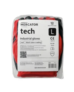 Gants polyester, taille L, rouge et noir, 12 paires - Mercator