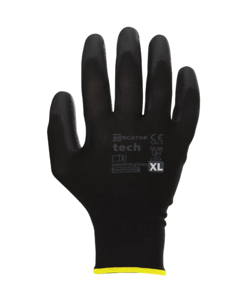 Gants polyester, taille XL, noir, 12 paires - Mercator