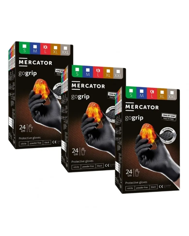 Lot de 3 boites Gants nitrile, noir, taille L, x100 - Mercator