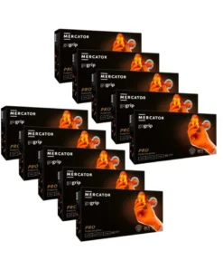 Lot de 10 boites Gants nitrile, taille XL, x50, orange - MERCATOR