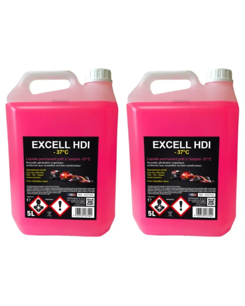 Lot de 2 Liquide de refroidissement, rose, 5L, EXCELL HDI -37°C