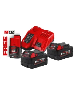 Pack milwaukee, chargeur rapide, 2x batteries M18 5ah et batterie M12 2ah