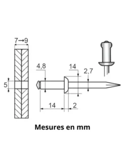 Rivet, tête large, aluminium 4,8 x 14 mm, 53 pcs - Restagraf