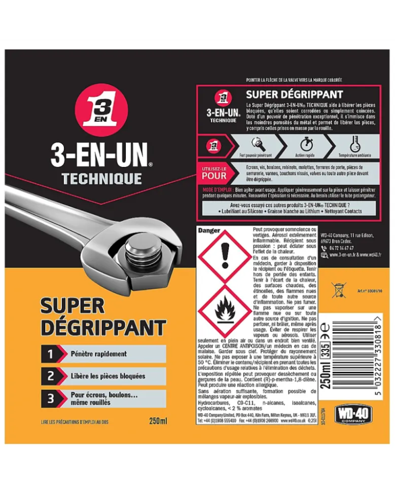 Super dégrippant, 250 ml - 3-EN-UN